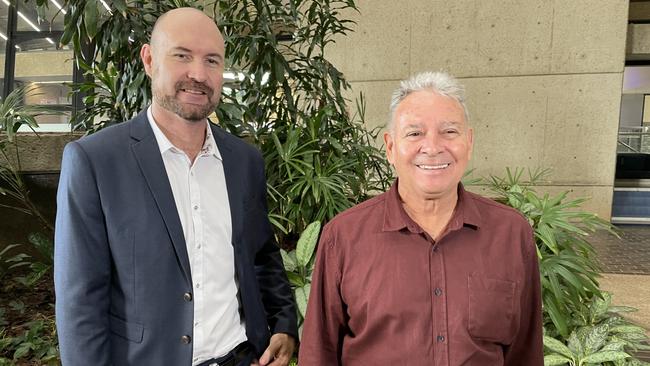 Townsville City Council's water general manager Travis Richards and Deputy Mayor Paul Jacob have urged residents to cut back on water consumption while the Douglas Water Treatment Plant Pipeline Duplication was completed. Picture: Leighton Smith.