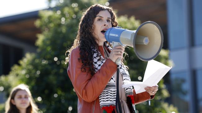 DAILY TELEGRAPH 22ND MAY 2024Pictured is Dr Randa Abdel-Fattah speaking at a pro Palestine protest at Macquarie University in Sydney.Dr Randa Abdel-Fattah is a former lawyer, author and prominent Palestine advocate and future fellow at Macquarie University Department of Sociology.Picture: Richard Dobson