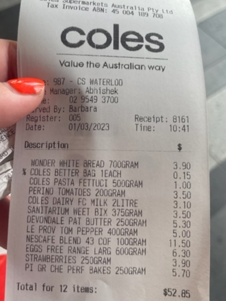 This is how much it costs at Coles. Picture: news.com.au