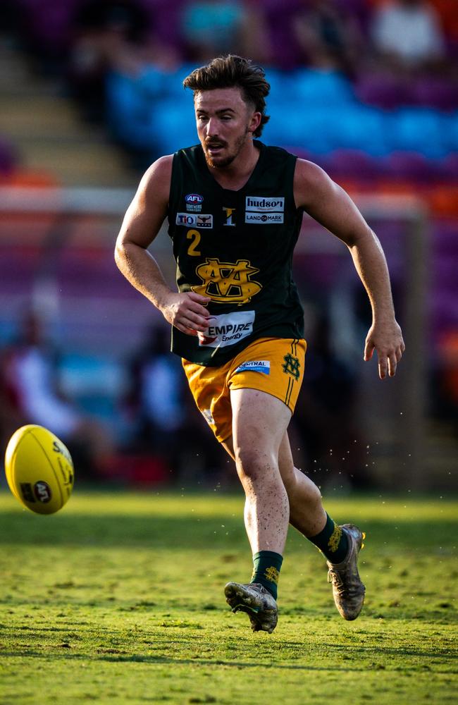 Liam O'Brien playing for St Mary's in the 2024-25 NTFL season. Picture: Patch Clapp / AFLNT Media