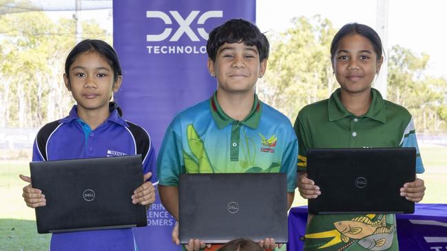 DXC Technology announced the donation of 90 laptops to three primary schools in Darwin - Ludmilla, Malak, and Millner - in partnership with NT Cricket and the Shell V-Power Racing Team. Picture: Mark Horsburgh