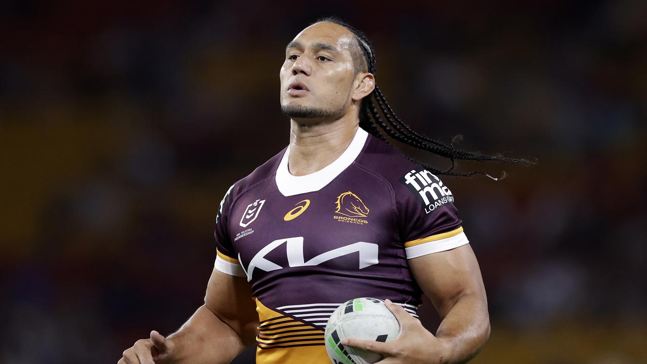 BRISBANE, AUSTRALIA - SEPTEMBER 05: Martin Taupau of the Broncos warms up during the round 27 NRL match between Brisbane Broncos and Melbourne Storm at Suncorp Stadium, on September 05, 2024, in Brisbane, Australia. (Photo by Russell Freeman/Getty Images)