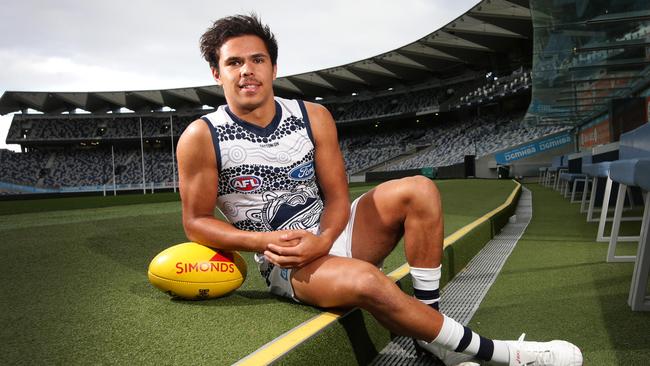 Geelong’s Jamaine Jones will play in his first AFL game on Saturday night. Picture: Peter Ristevski