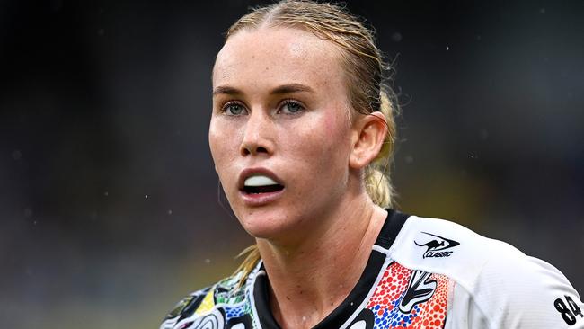 TOWNSVILLE, AUSTRALIA - FEBRUARY 16: Jaime Chapman of the Indigenous All-Stars looks on during the NRL All-Stars match between Women's Australia Indigenous All Stars and Aotearoa NZ Maori Tane All Stars at Queensland Country Bank Stadium on February 16, 2024 in Townsville, Australia. (Photo by Ian Hitchcock/Getty Images)