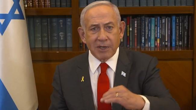 Benjamin Netanyahu in a video address published to social media. Picture: X