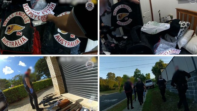 Queensland Police Service seized drugs, weapons, ammunition and gang colours in targeted raids. Image: Qld Police