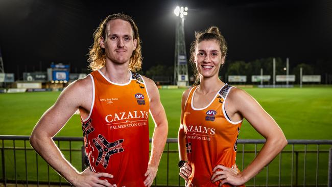 Ryan Nyhuis and Jasmyn Hewett have been named captains for the 2024 NTFL sides to play Essendon. Picture: Patch Clapp / AFLNT Media