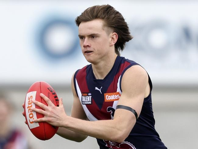 MELBOURNE, AUSTRALIA - SEPTEMBER 21: SamÃÂ Marshall of the Dragons runs with the ball during the 2024 Coates Talent League Boys Grand Final match between the Sandringham Dragons and GWV Rebels at IKON Park on September 21, 2024 in Melbourne, Australia. (Photo by Martin Keep/AFL Photos via Getty Images)