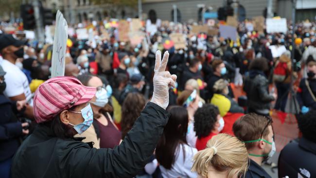 The Black Lives Matter protest in Melbourne on Saturday. Picture: Alex Coppel.