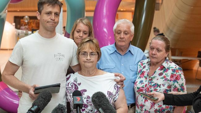 Amanda Kilmister’s brother, Daniel Gwynne, sister Deanna Gwynne (back) with Paul Kilmister’s mother, Christine Kilmister, and Amanda's father Noel and mother Erica. Picture: Jason Edwards