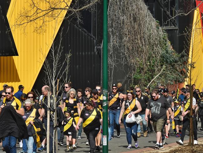 Tigers fans on the march. Picture: Jason Edwards