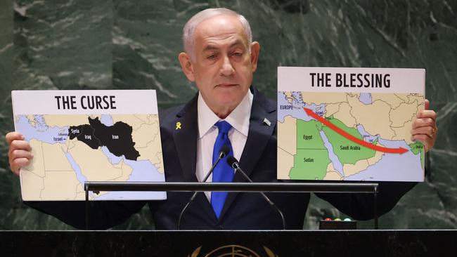 Israeli Prime Minister Benjamin Netanyahu speaks during the 79th Session of the United Nations General Assembly at the United Nations headquarters in New York. Picture: Charly Triballeau / AFP