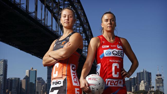 Jamie-Lee Price from the Giants and Maddy Proud from the Swifts. Picture: Tim Hunter.