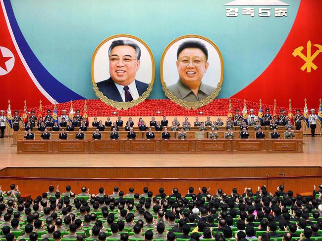 People gather for a national meeting at the People's Palace of Culture in Pyongyang to celebrate the 105th anniversary of foudning President Kim Il-sung. Picture: AFP