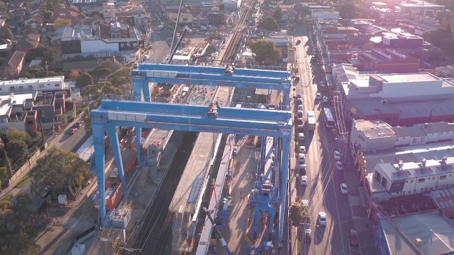 Sky Rail crane constructed at Murrumbeena train station.