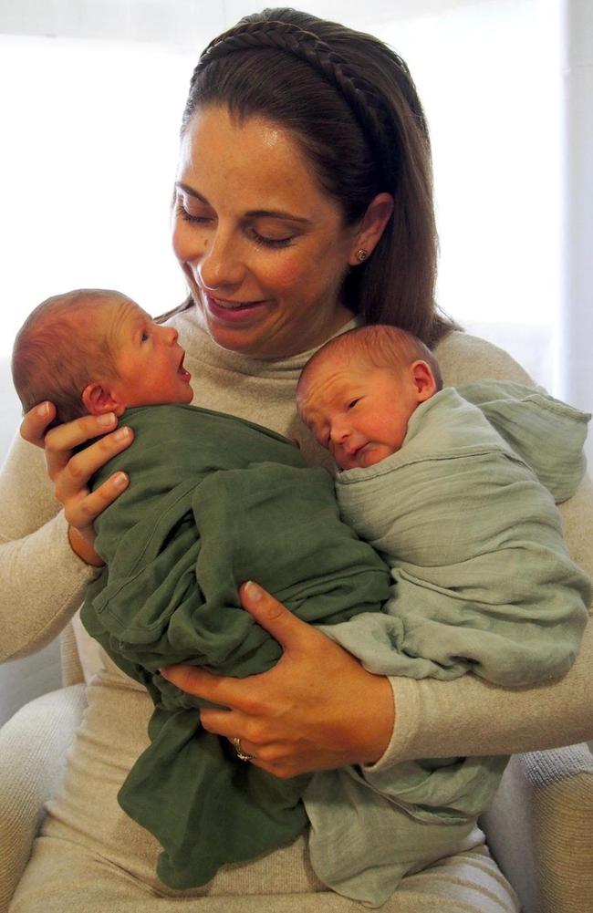 Ossian (left) and Dashiell (right) Wells McCarthy were born to Brisbane's Member for Lilley, Anika Wells, and her husband Finn, on October 20. Picture: Supplied