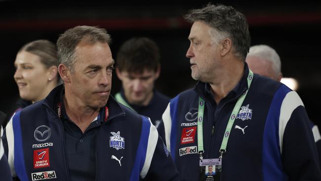 Kangaroos coach Alastair Clarkson and football boss Todd Viney. (Photo by Daniel Pockett/Getty Images)