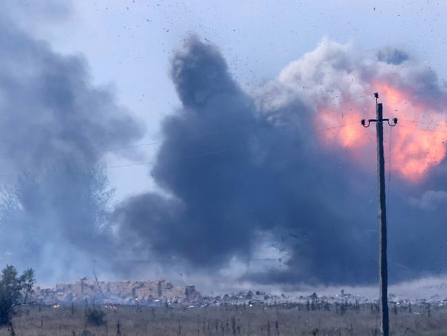 Explosions hit the site near the village of Mayskoye. Picture: Sergei Malgavko/TASS/Sipa USA /AAP