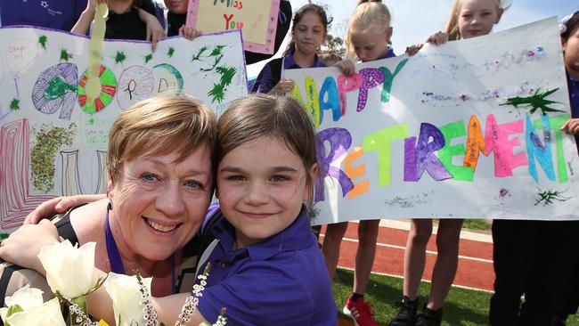 Northern Bay College’s Sharon Biggins is thanked by student Kijana Vasic. Picture: Glenn Ferguson