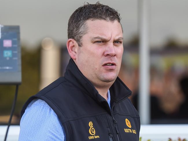 Trainer Trent Busuttin after his horse Jack Regan (GB) won the Ladbrokes Back Yourself Handicap at Ladbrokes Park Lakeside Racecourse on April 13, 2020 in Springvale, Australia. (Brett Holburt/Racing Photos via Getty Images)