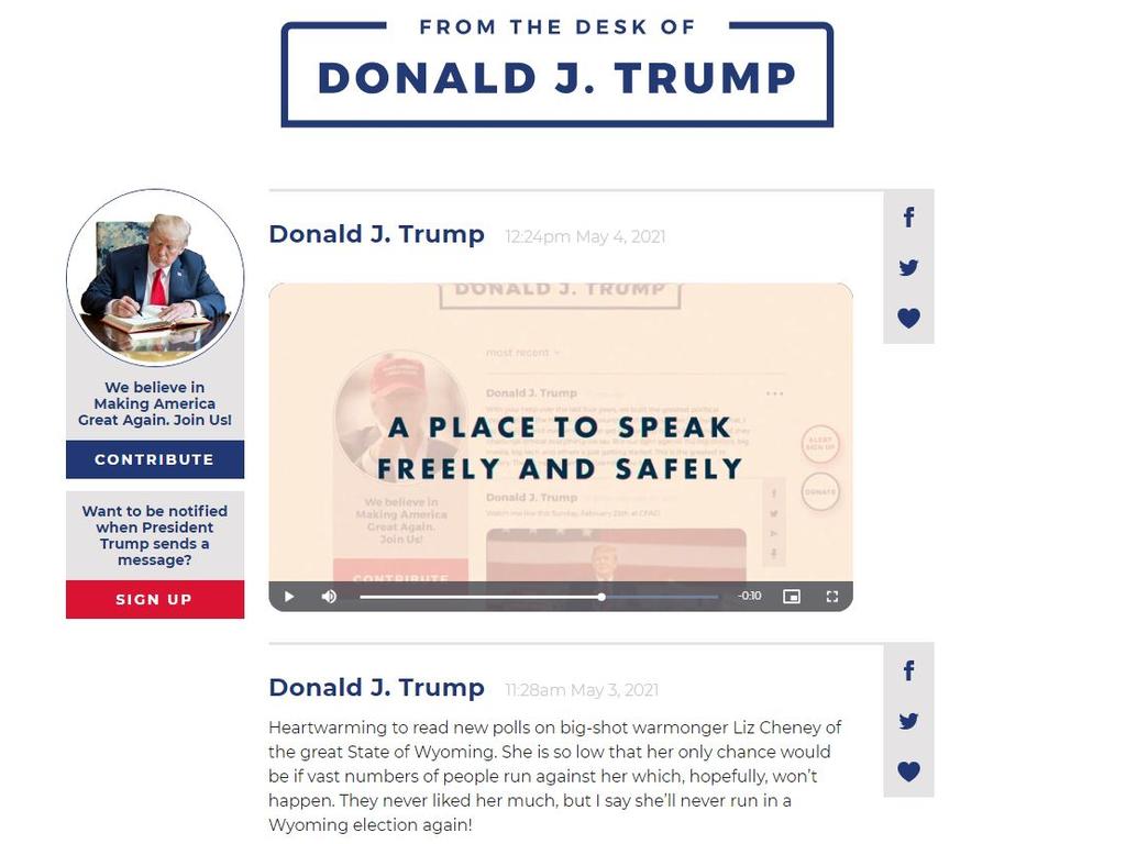 The landing page of 'From the desk of Donald Trump'.