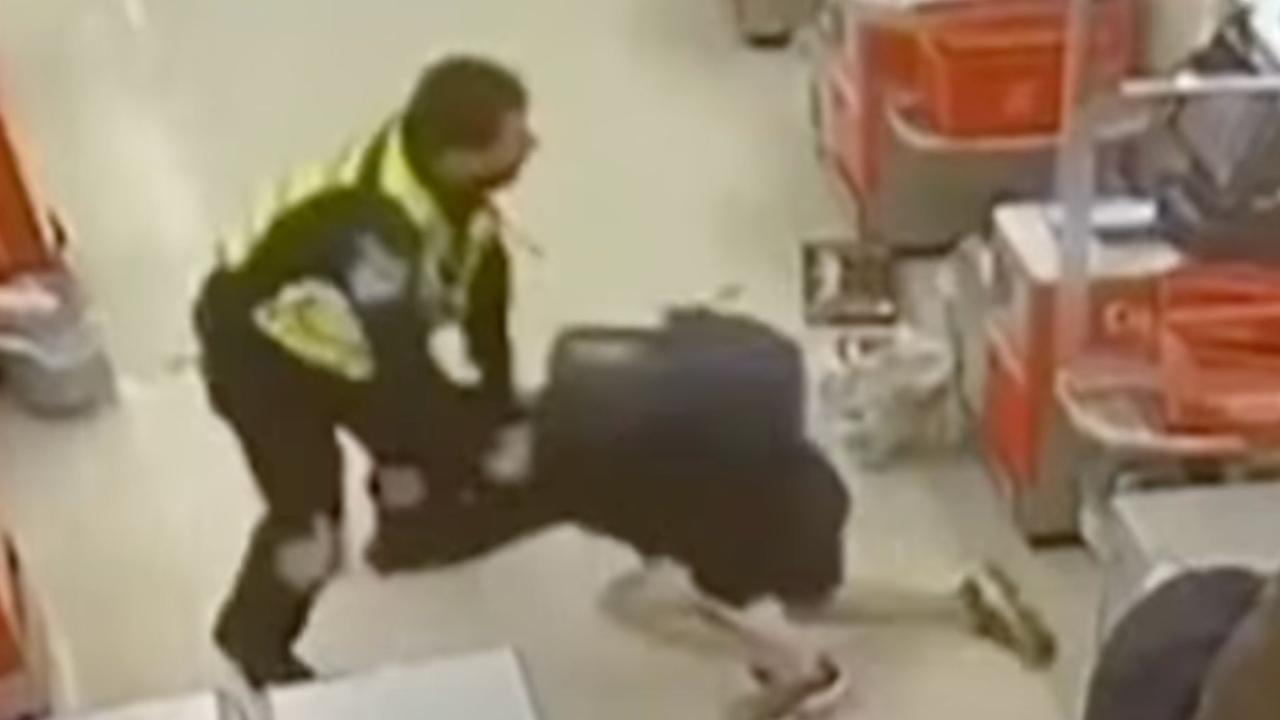 Wild brawl broke out at a Melbourne Coles between a security guard and customer. Picture: Channel 7 / 7 News