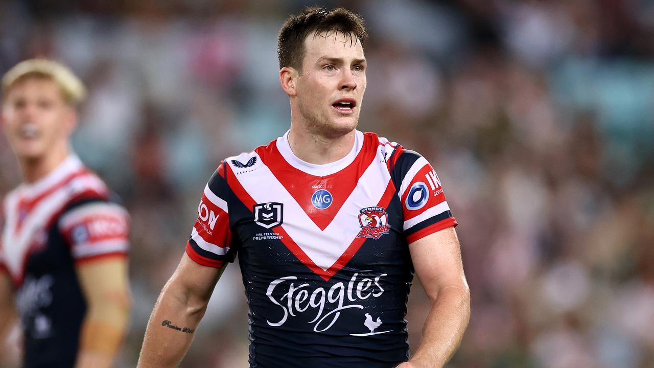 SYDNEY, AUSTRALIA - MARCH 26: Luke Keary of the Roosters looks on during the round three NRL match between the South Sydney Rabbitohs and the Sydney Roosters at Stadium Australia on March 26, 2021, in Sydney, Australia. (Photo by Cameron Spencer/Getty Images)