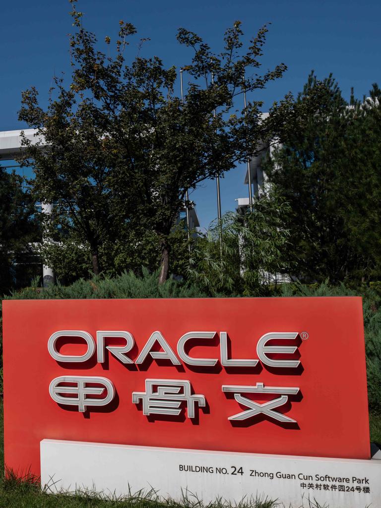 Signage outside Oracle’s Beijing office. Picture: Nicolas Asfouri/AFP