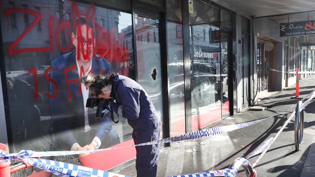 The office of Federal MP Josh Burns was vandalised in St Kilda. Picture: David Crosling