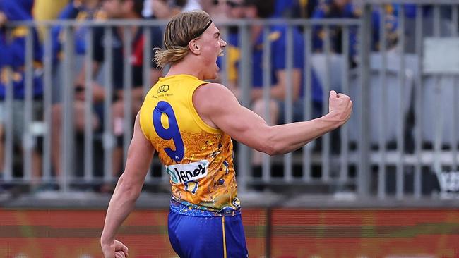 Harley Reid salutes his adoring fans. Picture: Paul Kane/Getty Images