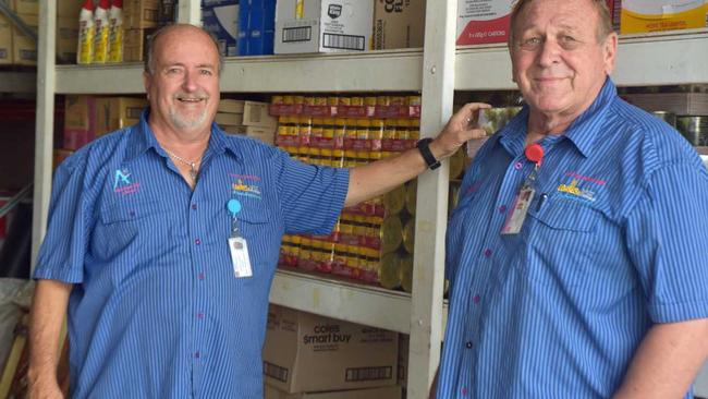 The Loaves and Fishes charity in Coffs Harbour has helped hundreds of Coffs Harbour families and pensioners with free groceries during the Covid-10 crisis. Pictured are volunteers Russell Jones and Wayne Crowther. Picture: Matt Deans