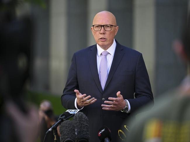 CANBERRA, AUSTRALIA - NewsWire Photos - November 19, 2024: Leader of the Opposition Peter Dutton holds a press conference at Parliament House in Canberra. Picture: NewsWire / Martin Ollman