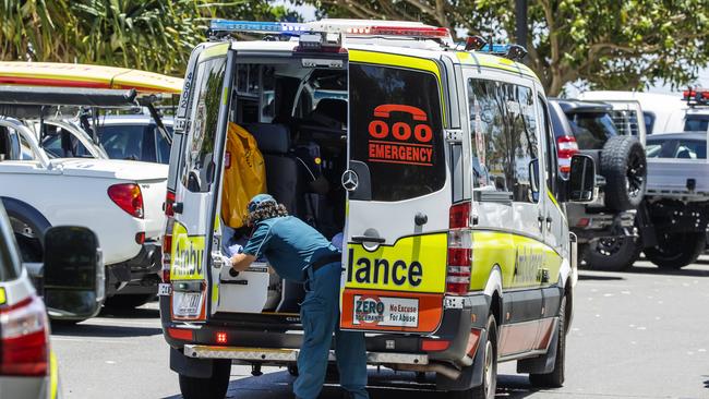 Paramedics on scene at Noosa Rivermouth car park where a man was pulled from the water unresponsive on Wednesday morning. Picture Lachie Millard