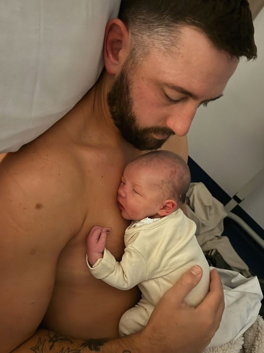 Olympic swimmer Madi Wilson and her cricketing partner Matt Short have announced the birth of their first baby Austin Wilson Short. Picture: Instagram.