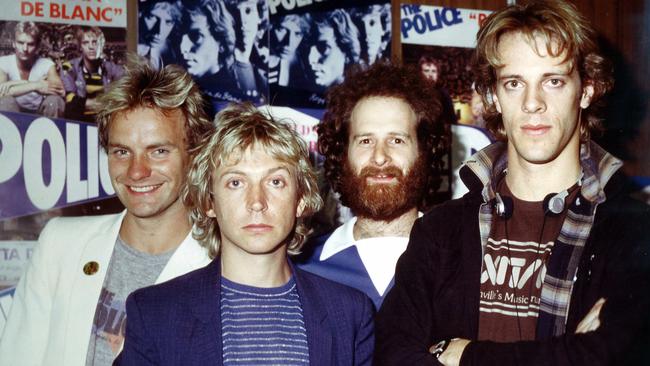 Gudinski with Sting, left, Andy Summers and Stewart Copeland of The Police in 1980.