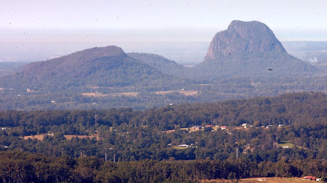 Mt Ngungun and Mt Tibrogargan in the Glass House Mountains. Photo: Lou O'Brien.