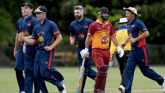 Mont Albert celebrates a run out against North Balwyn on Saturday. Picture: Andy Brownbill