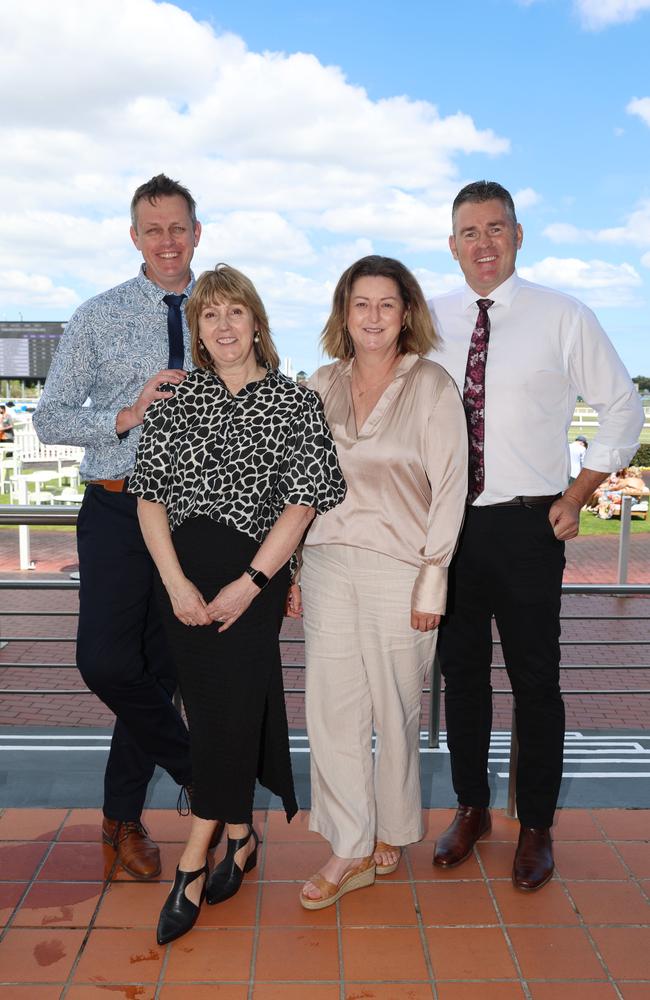 MELBOURNE, AUSTRALIA – OCTOBER 16 2024 Sue, Julie, Shane and Michael at the Caulfield Social race day at Caulfield racecourse on Wednesday 16th October, 2024 Picture: Brendan Beckett