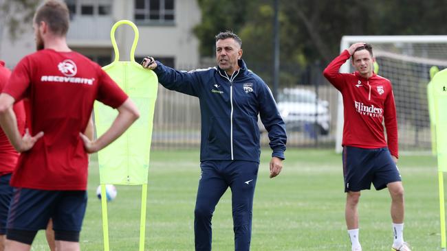 Assistant coach Ross Aloisi during an Adelaide United training session. Picture Sarah Reed/Getty Images