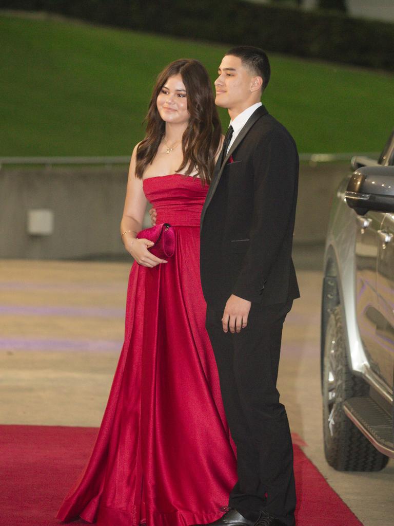 Xavier Gordon and Zoe Ellis among the arrivals at the Southport State High school formal held at Sea World. Picture: Glenn Campbell