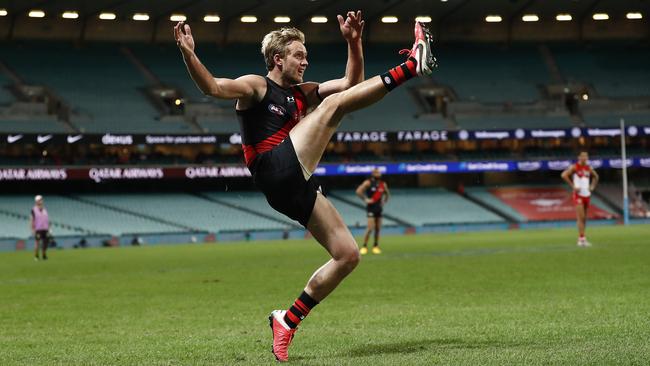 Essendon’s Darcy Parish kicks the winning goal against Sydney Swans at the SCG on Sunday. Picture: Getty Images