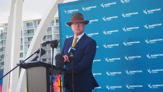 Sunshine Coast Council Mayor Mark Jamieson announcing the start of construction for the new city hall at Maroochydore City Centre.