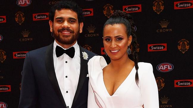 Cyril Rioli and Shannyn Rioli arrive ahead of the 2016 Brownlow Medal. Photo by Quinn Rooney/Getty Images.