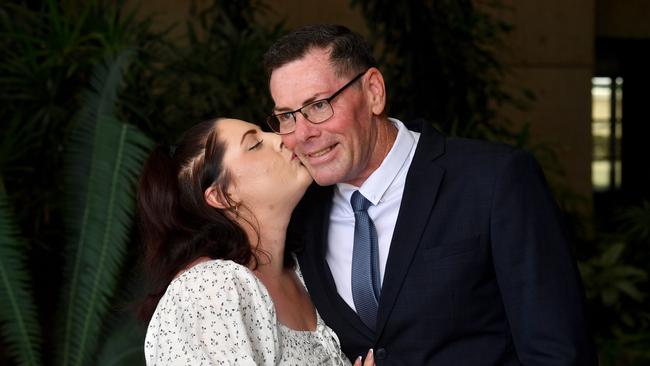 The investiture of newly elected Townsville City Councillors at the council chambers. New Townsville City Council Mayor Troy Thompson with partner Michelle Blythe. Picture: Evan Morgan