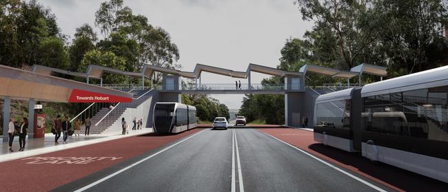 A concept design of a bus rapid transit station on Algona Rd near Blackmans Bay. Picture: Supplied/Department of State Growth