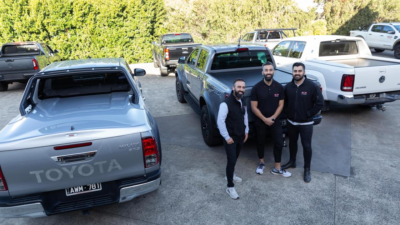 Massih Aimaq (right), his brother Masood Aimaq (centre) and lifelong friend Omer Dost (left) are the founders and directors of ute 'bling' makers HSP 4x4 Accessories. Picture: Supplied