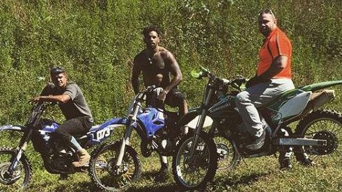 Josh Addo-Carr and Latrell Mitchell flouting social distancing rules during a trip to Taree. Pic Instagram