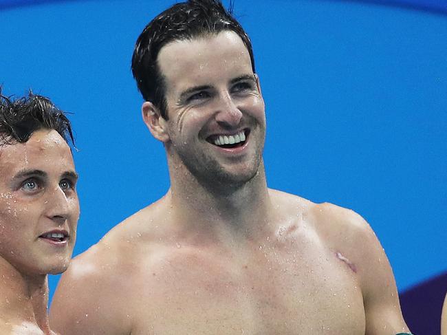 Australia's 4 x 100m Relay team Cameron McEvoy, James Magnussen, Kyle Chalmers and James Roberts finished with the bronze medal in the Final on Day 2 of the swimming at the Rio 2016 Olympic Games. Picture. Phil Hillyard