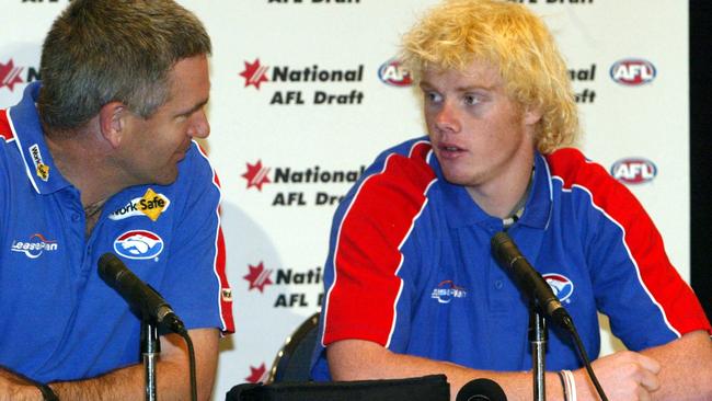 Western Bulldogs draft choice, Adam Cooney, chats with Peter Rohde during the press conference after the AFL draft.