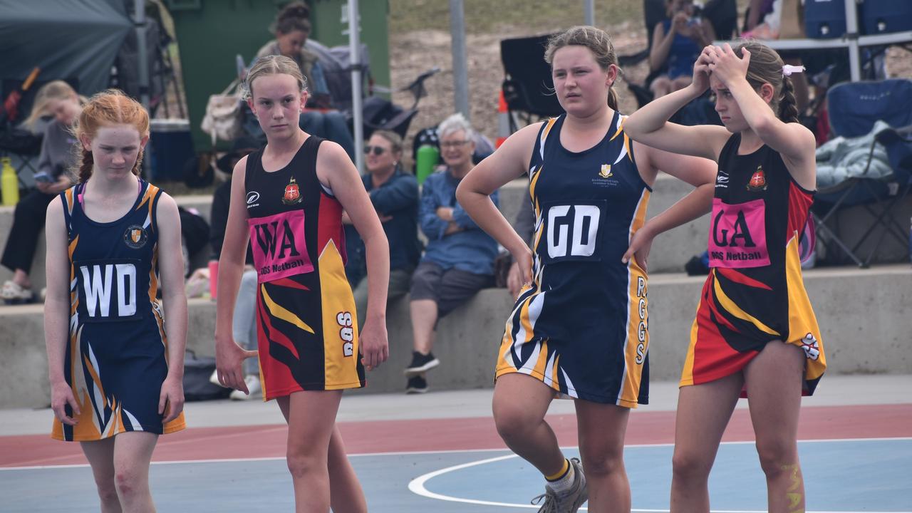 On court at the Cap Coast Junior Netball Carnival at the Barmaryee Multi Sports Precinct, Yeppoon, on August 11, 2024. Photo: Pam McKay